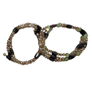 Elegant Beaded Bracelet Set Magnetic Black, Green, Gold Multicolour